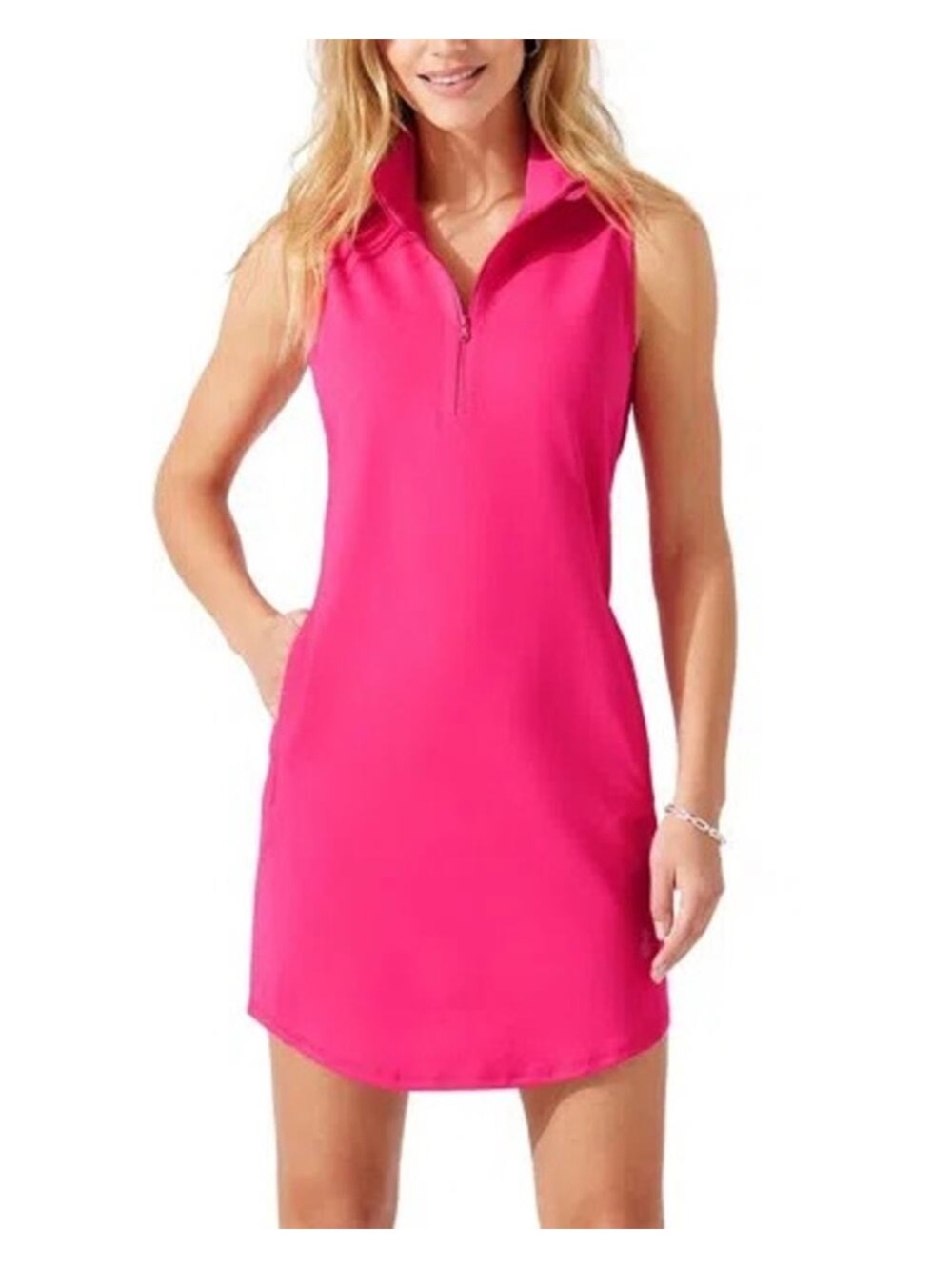 Tommy Bahama Bright Pink Sleeveless Zip-Front Shift Mini Dress Sz Large
